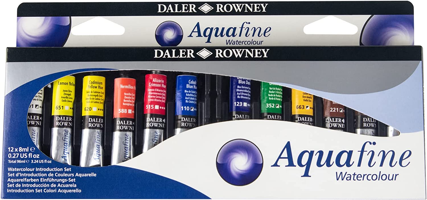 Daler-Rowney Aquafine Watercolour Introductory Paint Set, 12 x 8ml