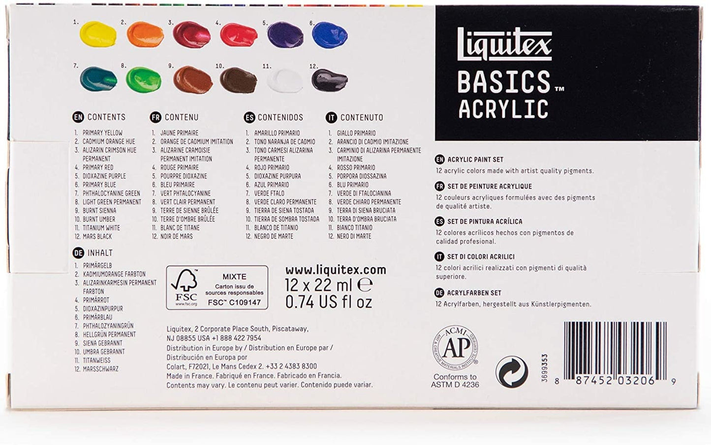 Liquitex Basics Acrylic Set, 12 Colors