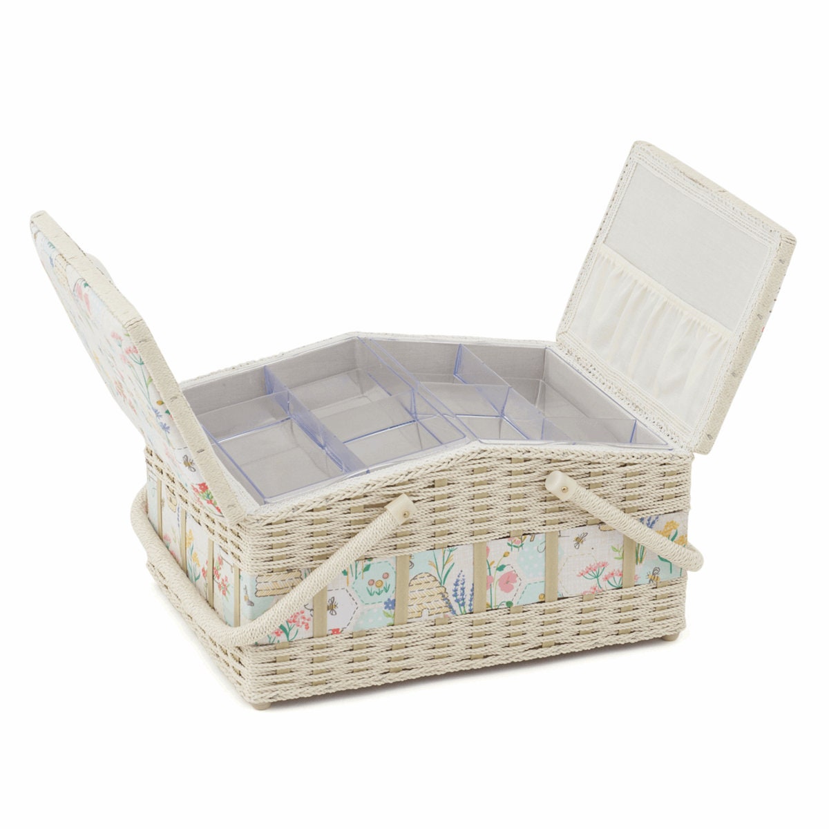 SEWING BASKET BOX STUNNING WICKER LINEN BEE DESIGN LARGE SUPER QUALITY