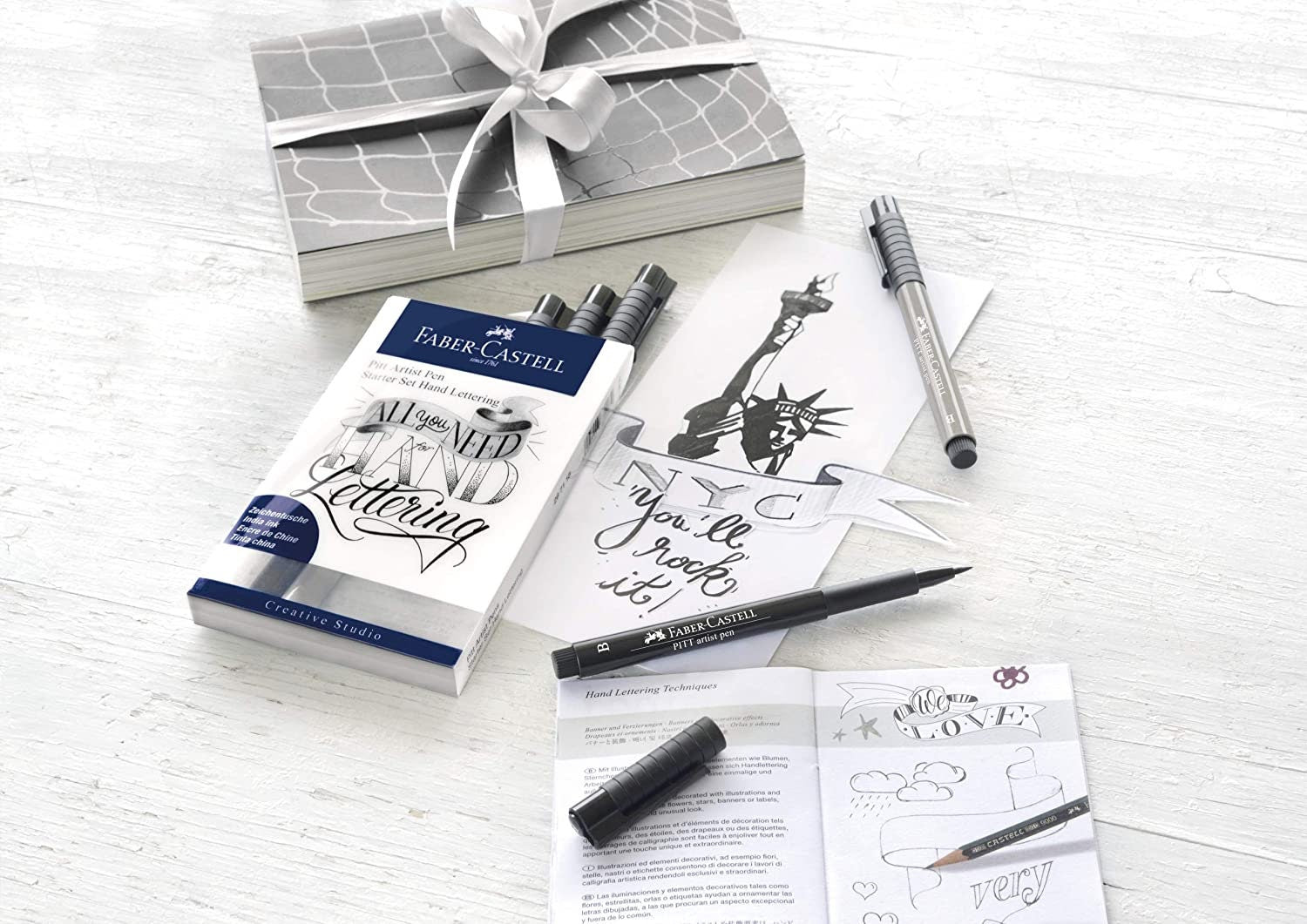 Faber-Castell Pitt Artist Pen Hand Lettering Set - 6 Pitt Artist Pens for  Adults, Beginners 